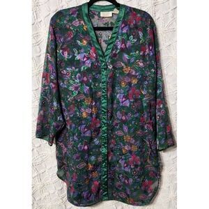 VTG Victoria's Secret‎ Gown Womens M/L Gold Label Floral Sheer Sleep Shirt Night